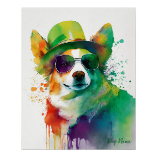 St Patricks Day - Funny Corgi Dog Irish Costume Perfect Poster