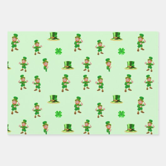 St. Patrick's Day Funny Leprechaun, Pet, Clover Inpakpapier Vel (Voorkant)