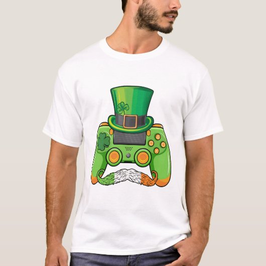 St Patricks Day Gamer Game Controller Irish Clover T-shirt (Voorkant)