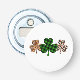 St. Patrick's Day Geluks Iers Groen Geruit Klaverb Button Flesopener