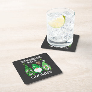 St Patricks Day Geluksblad Luipaard Gnooms Vierkante Kartonnen Onderzetter