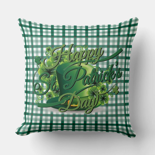 St Patrick's Day Gingham Green Pillow Kussen (Voorkant)