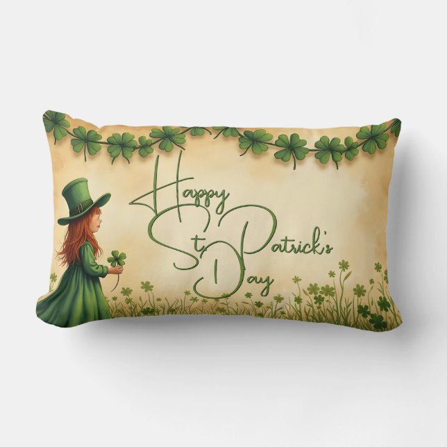 St. Patrick's Day Girl met Shamrocks Kussen (Voorkant)
