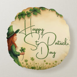St. Patrick's Day Girl met Shamrocks Rond Kussen