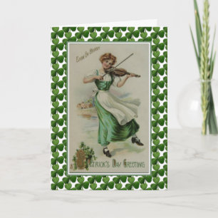 St. Patrick's Day Girl met Violin Jig Kaart