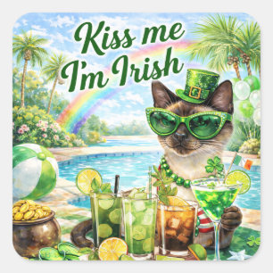 St. Patrick's Day Glam Kat Pool Party Vierkante Sticker