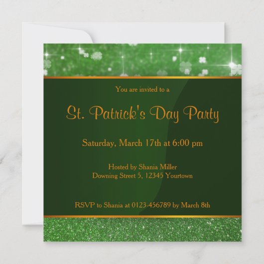 St. Patrick's Day Glitter Shamrock Kaart (Achterkant)