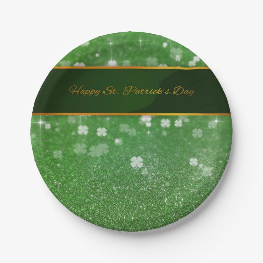 St. Patrick's Day Glitter Shamrock Papieren Bordje (Voorkant)