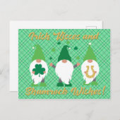 St Patrick's Day Gnome Kisses en Shamrock Briefkaart (Voorkant / Achterkant)