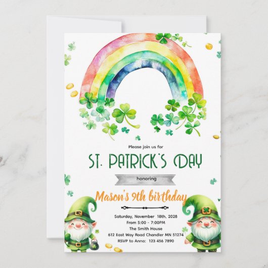 St Patricks Day gnome party invitation (Devant)