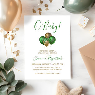 St. Patrick's Day Gold Green Balloons Baby shower Kaart