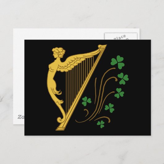 St Patrick's Day Gold Harp en Shamrocks Briefkaart (Voorkant / Achterkant)