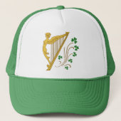 St Patrick's Day Gold Harp en Shamrocks Trucker Pet (Voorkant)