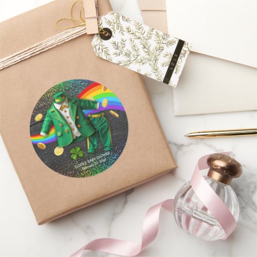 St. Patrick's Day Gold Rainbow Clover Baby shower Ronde Sticker (Geschenken)