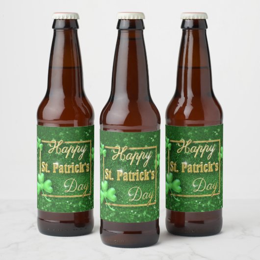 St. Patrick's Day Gold Shamrock Bier Etiket (Flessen)
