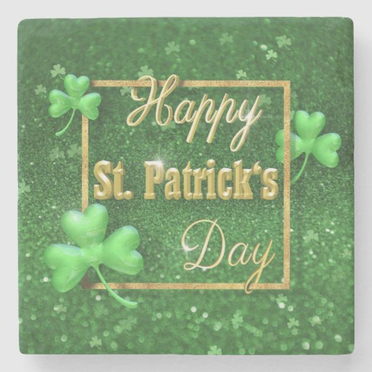 St. Patrick's Day Gold Shamrock Stenen Onderzetter (Voorkant)
