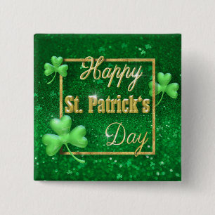 St. Patrick's Day Gold Shamrock Vierkante Button 5,1 Cm