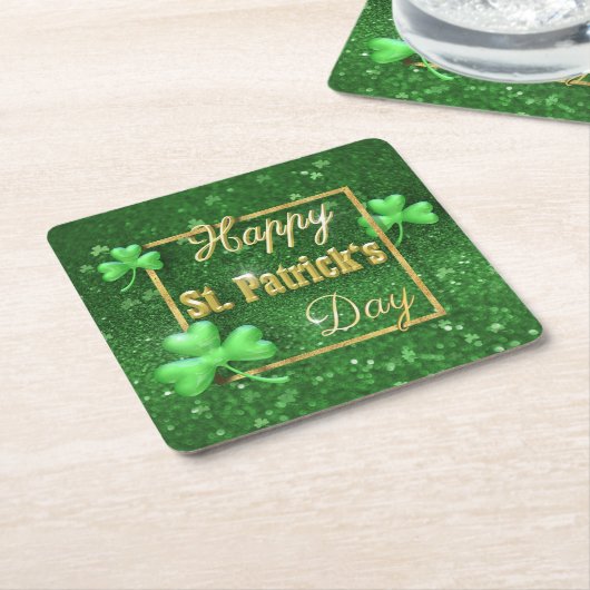 St. Patrick's Day Gold Shamrock Vierkante Kartonnen Onderzetter (Schuin)