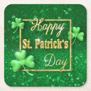 St. Patrick's Day Gold Shamrock Vierkante Kartonnen Onderzetter