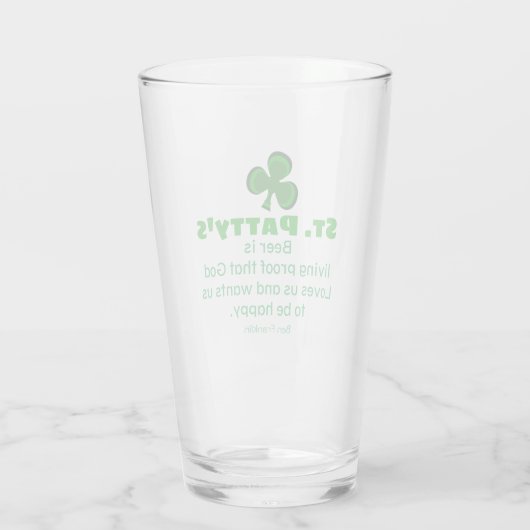 St.Patrick's day grappige bierquote & Shamrock Glas (Achterkant)