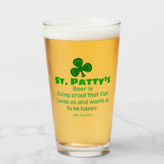 St.Patrick's day grappige bierquote & Shamrock Glas