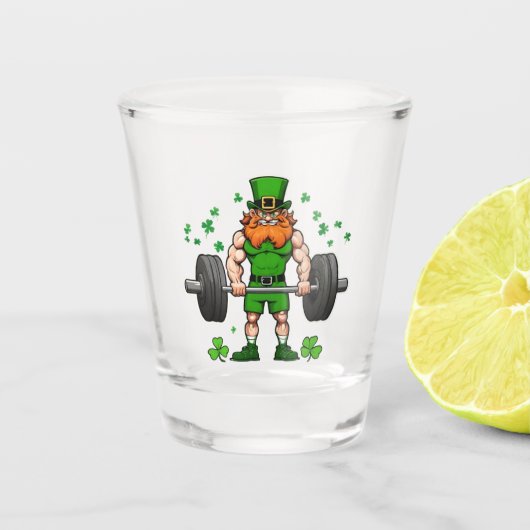 St. Patrick's Day Grappige Leprechaun Barbell Gym Shot Glas (Voorkant)