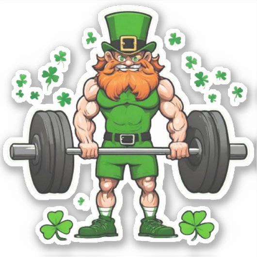 St. Patrick's Day Grappige Leprechaun Barbell Gym Sticker (Voorkant)