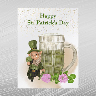 St Patricks Day Green Beer Leprechaun Clover Feestdagenkaart
