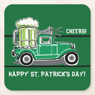 St Patrick's Day Green Beer Truck Vierkante Kartonnen Onderzetter