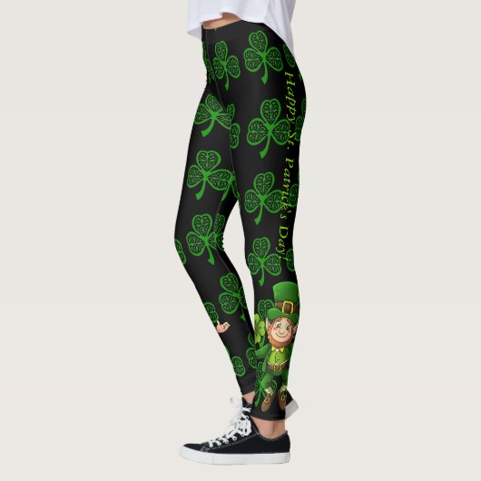 St. Patrick's Day Green & Black Shamrocks Pattern Leggings (Links)