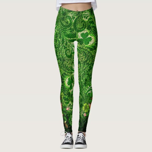 St Patrick's Day Green Clover Personalize Text Leggings (Voorkant)