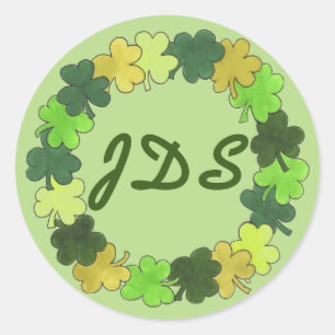 St. Patrick's Day Green Clover Shamrock Monogram Ronde Sticker