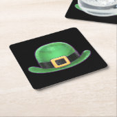 St. Patricks Day Green Derby Pet op Black Vierkante Kartonnen Onderzetter (Schuin)