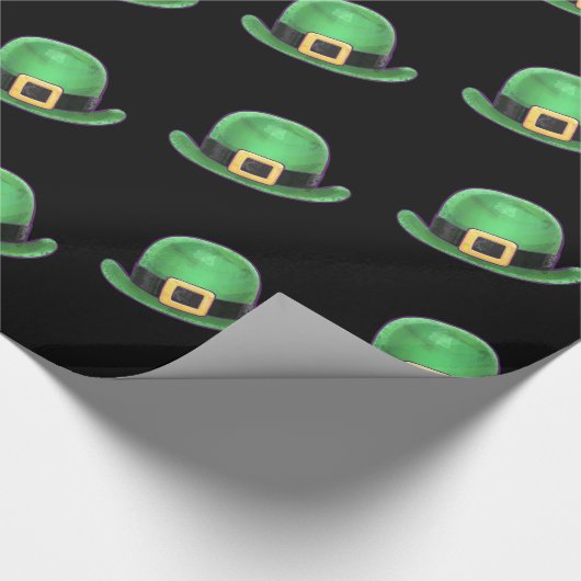 St Patrick's Day Green Derby Pet Pattern on Black Cadeaupapier (Hoek)