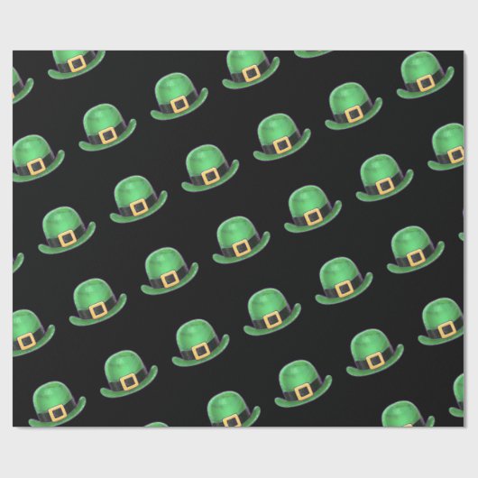 St Patrick's Day Green Derby Pet Pattern on Black Cadeaupapier (Vlak)