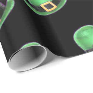 St Patrick's Day Green Derby Pet Pattern on Black Cadeaupapier