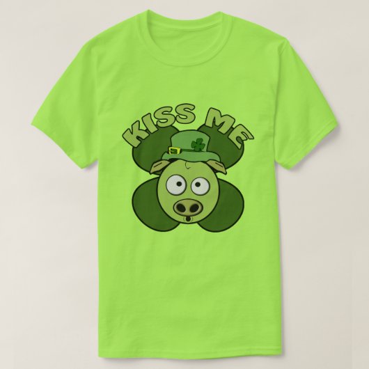 St Patricks Day Green Kiss me Pig T-shirt (Design voorkant)