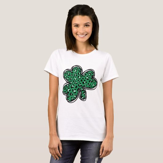 St. Patrick's Day Green Leopard Clover Shamrock me T-shirt (Voorkant volledig)