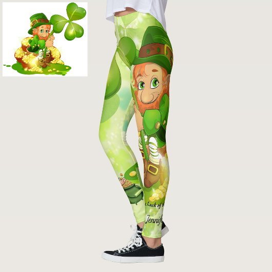 St Patrick's Day Green Leprechaun Personalize Name Leggings