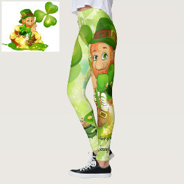 St Patrick's Day Green Leprechaun Personalize Name Leggings