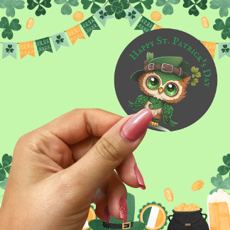 St. Patrick's Day Green Owl Ronde Sticker