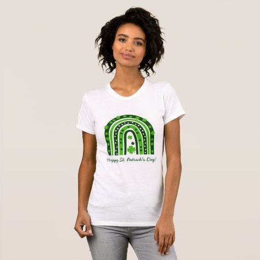 St. Patrick's Day Green Shamrock Boho Rainbow T-shirt (Voorkant volledig)
