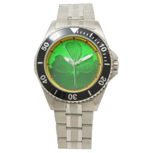ST PATRICK'S DAY GREEN SHAMROCK GEMSTONE JEWEL HORLOGE