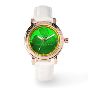 ST PATRICK'S DAY GREEN SHAMROCK GEMSTONE JEWEL HORLOGE