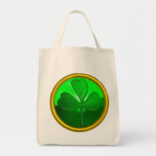 ST PATRICK'S DAY GREEN SHAMROCK GEMSTONE JEWEL TOTE BAG