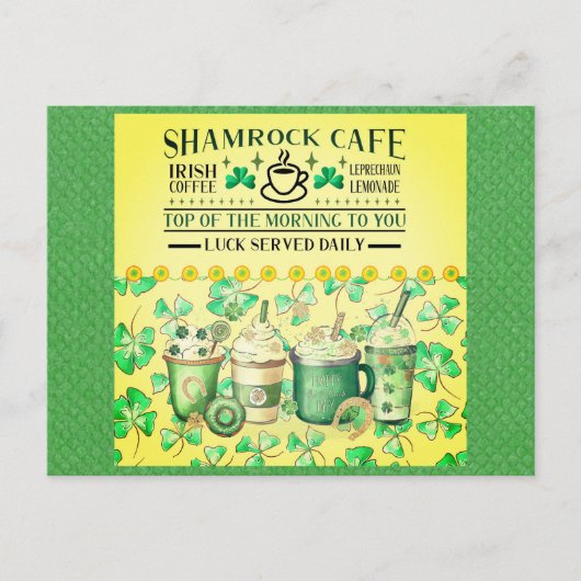 St. Patricks Day Green Shamrock Irish Cafe Briefkaart (Voorkant)
