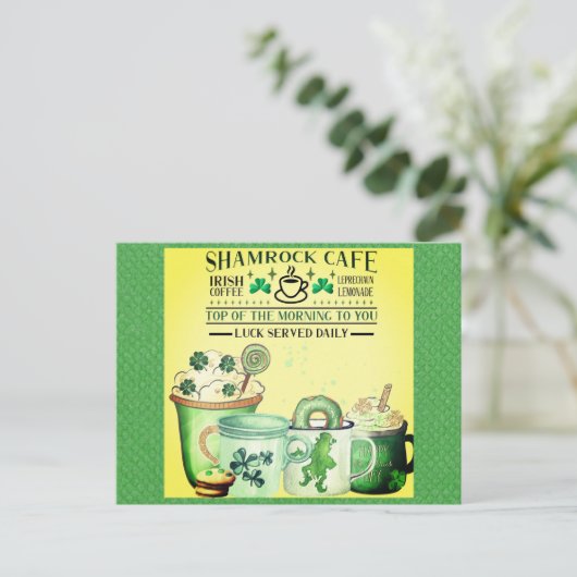 St. Patricks Day Green Shamrock Irish Cafe Briefkaart (Staand voorkant)