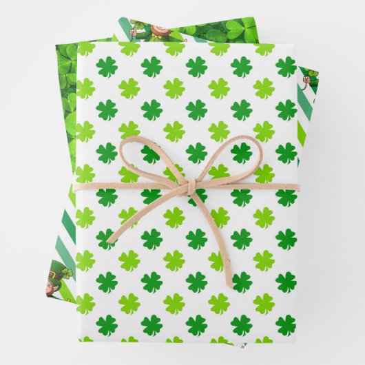 St. Patrick's Day Green Shamrocks Leprechaun Fun 3 Inpakpapier Vel (In situ)