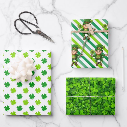 St. Patrick's Day Green Shamrocks Leprechaun Fun 3 Inpakpapier Vel (Voorkant)