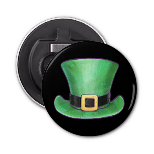 St Patrick's Day Green Top Hat op Black Button Flesopener (Voorkant)